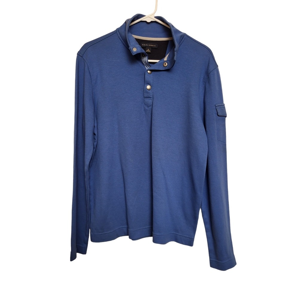 Banana Republic Men's Size S Blue Pullover Shirt 100% Cotton Sleeve Pocket Snaps